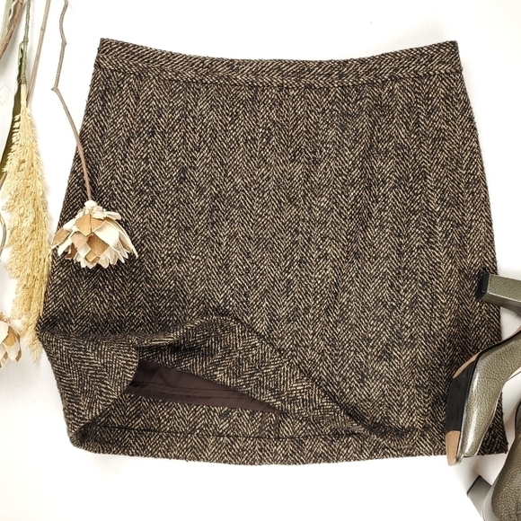 Loft Brown Scalloped Tweed Wool Blend Skirt Size 8 - Picture 4 of 10